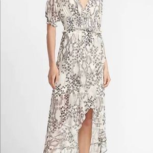 Express  🛍️ new SIZE XXSP NWT dress blue grey green hi low ruffle animal print